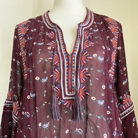 ULLA JOHNSON Gita Floral Georgette Mini Dress Bordeaux burgundy dress size 6 - Picture 4 of 8